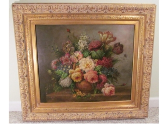 Floral Still Life Signed Oil On Canvas -  Van Muegel?