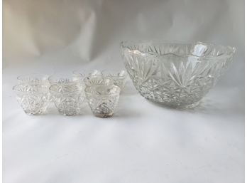 Vintage Glass Punch Bowl And Cups