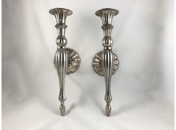 Silver Toned Metal Candle Sconces