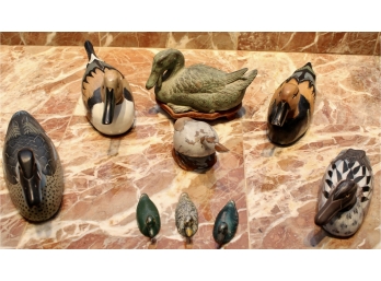 Nine Hand Painted Wood And Metal Duck Figurines