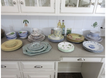 Large Group Colorfully Decorated Tableware