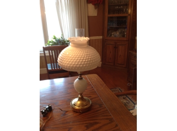 Vintage Milk Glass Hob Nail And Brass Lamp