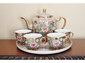 Porcelain Hand Painted Floral Gold Gilt Tea Set