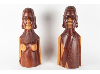 Pair Of African Tribal Figures Carved From Tree Trunks