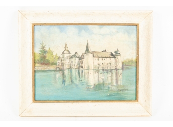 Old Oil Painting On Canvas French Castle Signed M English