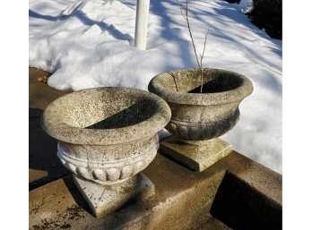 Pair Of Cement Statuary Urns- Planters For Entrance Walkways / Garden Decorations / Front Steps