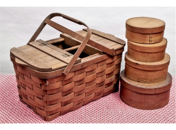 Collection Of Antique Pantry Boxes And Picnic Basket