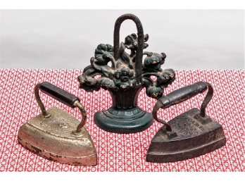 Collection Of Cast Iron Door Stops Including Two Pressing Irons