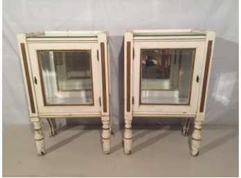 Antique Pair Of Mirror Back Beveled Glass Side Tables