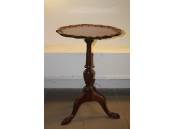 Vintage Dark Wood Small Round Occasional Pedestal Table W/3 Claw Feet