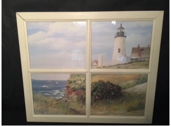 Window Frame With Lighthouse On Cliff Print