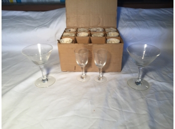Twelve Etched Cordial Glasses And Two Others