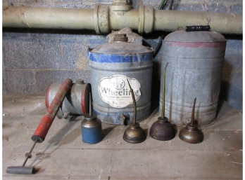 Vintage Metal Container Group - Oil Cans, Pesticide Sprayer, Etc.