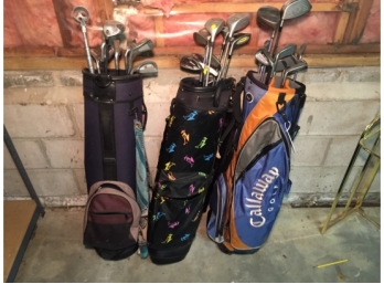 Set Of Three Golf Bags A Mix Of Many Clubs