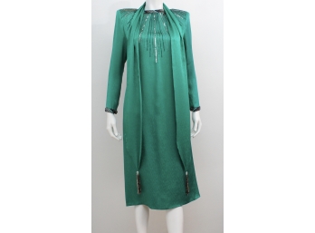 Saks Fifth Avenue Francesca Of Damon For Starington 100% Silk Green Beaded And Sequined Dress - Size 12
