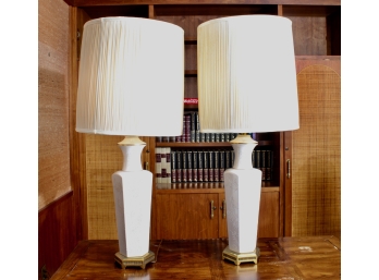 Pair White Porcelain Vase Mounted As Lamps - One AS IS.