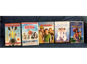 5 DVDs (Disney's Eight Below Peter Pan Racing Stripes Benchwarmers Dreamgirls)