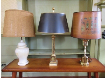 Three Table Lamps, Including US Naval Insitiute Brass Library Lamp