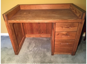 Vintage Three Drawer Oak Desk And Bookcase (See Photographs)
