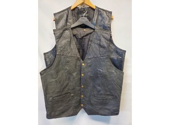 Two Vintage Men's XL & XXL Patchwork Black Leather Biker Vests