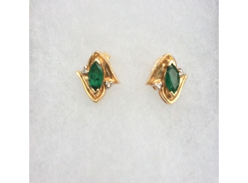 Pair Of Emerald & Diamond Stud Earrings