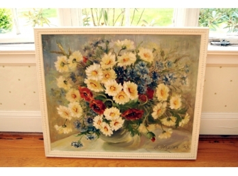 Framed Oil On Board Floral Still Life - Signed Lower Right A. Beczine, 1958.