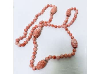 Exquisite Vintage Carved Pink Jade Beads