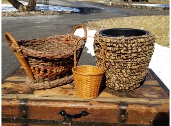 Vintage Baskets And Wastebasket