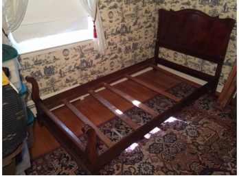 Pair Of Antique Beautiful Hardwood Burl Single Bed Frames, Headboards And Footboards