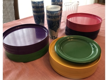 Colorful Picnic Plates & Glasses - 29 Pieces