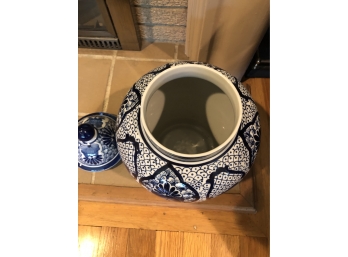 Blue & White Ceramic Hand-Painted Ginger Jar Vase