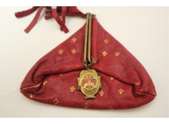 Vintage Firenze Red Leather & Gold Embossed Coin Pouch
