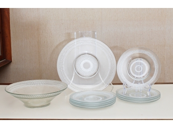 Clear Crystal Serving Bowl, Underplate &  Plates - 10 Pieces