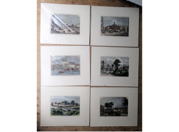 6 Antique English Hand Colored Engravings