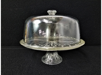 Two Piece Clear Glass Cake Stand With Dome