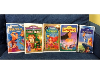 Disney 5 VHS Movies (Hercules Robin Hood Little Mermaid Pocahontas Lion King)