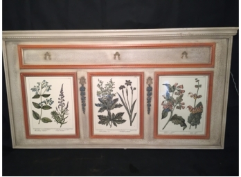 Three Framed Botanicals Within A Mantle Style Molded Composite Framework