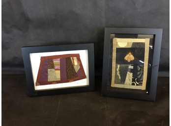 Set Of Two Small Framed Cloth Art Pieces