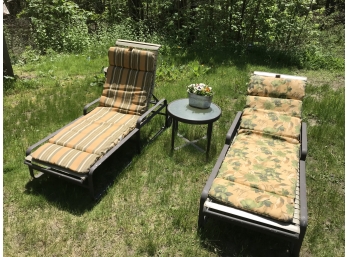 Pair Of Chaise Lounge 28.5 X 17 X79, Small Round Table 24x 18 And Flower Pot