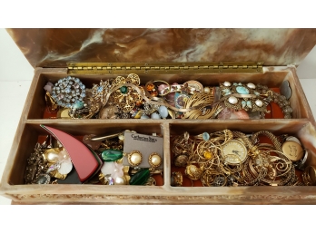 Jewelry Lot In Incolay Stone Jewelry Box