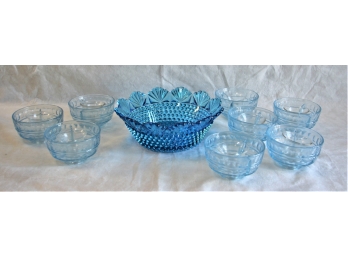 Group Of  9 Art Glass Blue Bowls