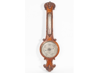 Antique Carved Wooden Barometer/Thermometer