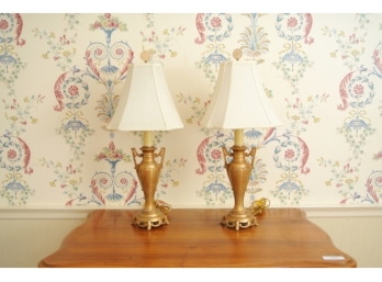 Pair Ceramic And Gilt Painted Table Lamps In Art Deco Style.