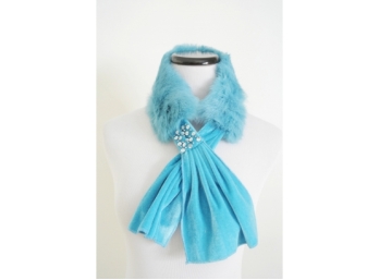 Beautiful Velvet Jeweled And Blue Rabbit Fur Scarf