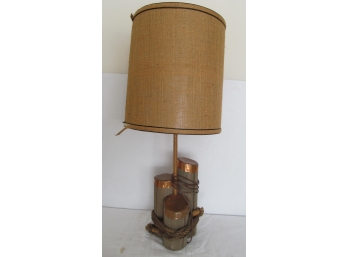 Vintage Nautical Theme Wood And Copper Lamp