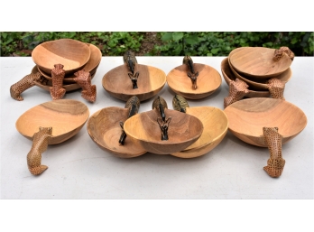Thirteen Hand Crafted Olive Wood African Animal Nut Bowls Lot 1