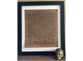 Declaration Of Independence Print  & Metal Lincoln Head Sculpture