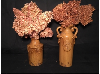 Pair Of Vases With Dried Hydrangias
