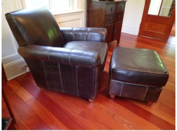 Vintage Brown Leather Club Chair And Ottoman