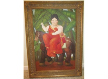 Hand Painted Fernando Botero Style Painting After Famous Work
